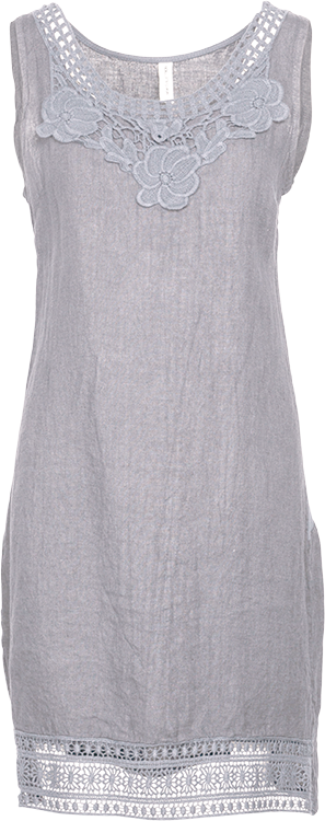 "M" Made in Italy- Linen Sleeveless Dress With Crochet Yolk