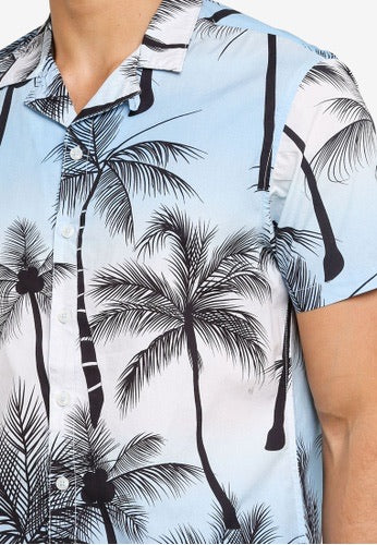 BLEND- Airy Blue Palm Tree Button Down